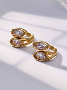 316L Stainless Steel 18K Gold PVD Colored Glass Stone Ring - Colored Glass Stone, Gold Band, Minimalist, Zircon Accent Wholesale Stainless Steel Jewelry - Sensitive Skin Friendly - Detail 1