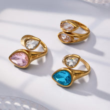 316L Stainless Steel 18K Gold PVD Colored Glass Stone Ring - Colored Glass Stone, Gold Band, Minimalist, Zircon Accent Wholesale Stainless Steel Jewelry - Sensitive Skin Friendly - Detail 10
