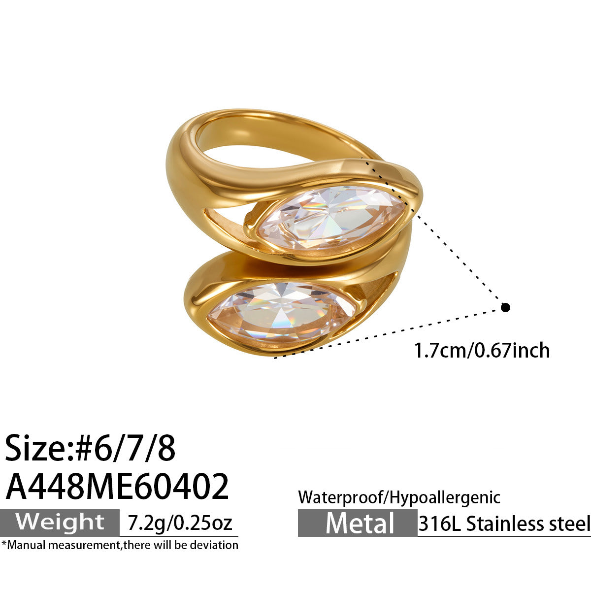 316L Stainless Steel 18K Gold PVD Colored Glass Stone Ring - Colored Glass Stone, Gold Band, Minimalist, Zircon Accent Wholesale Stainless Steel Jewelry - Sensitive Skin Friendly - Detail 13
