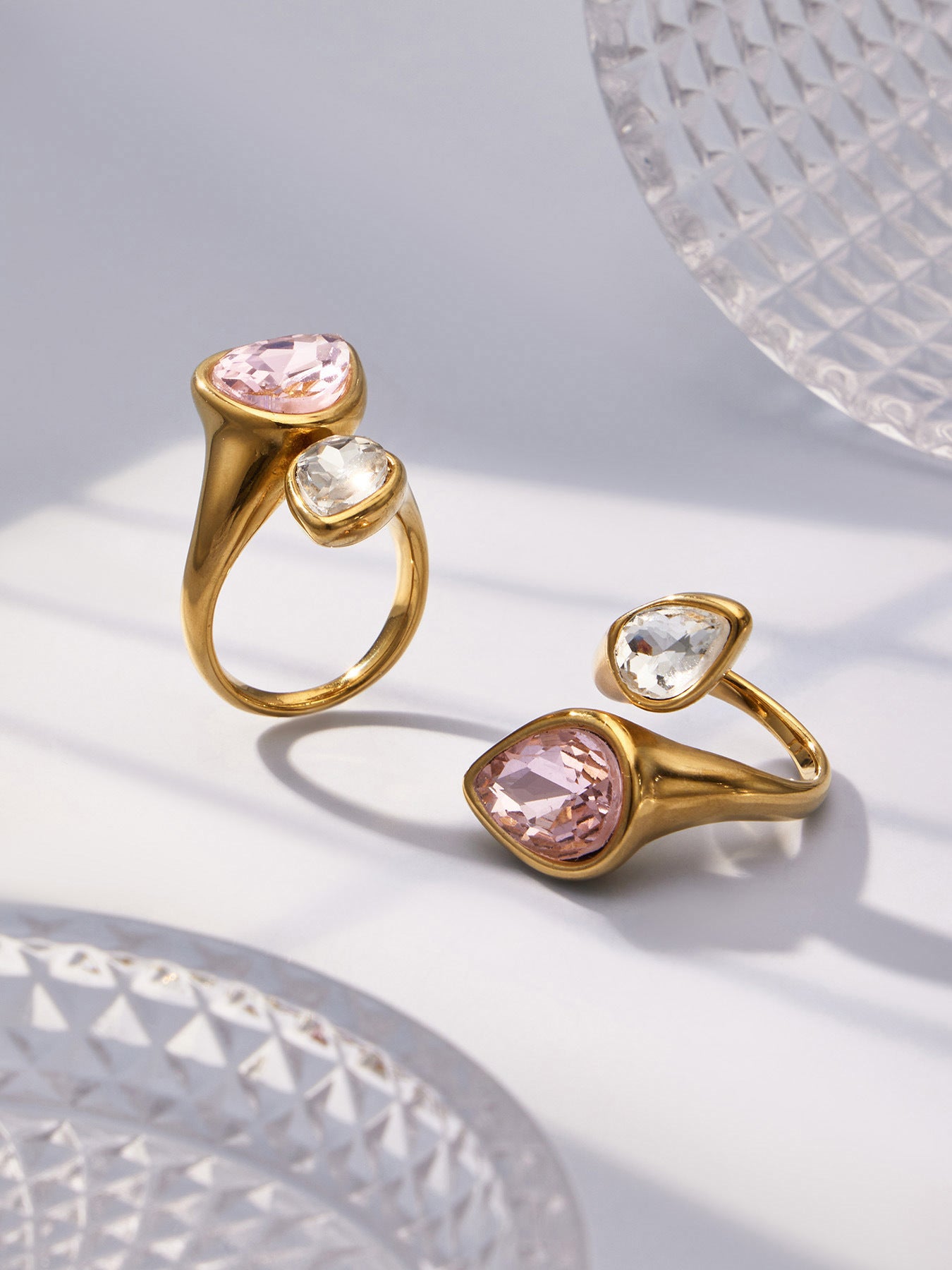 316L Stainless Steel 18K Gold PVD Colored Glass Stone Ring - Colored Glass Stone, Gold Band, Minimalist, Zircon Accent Wholesale Stainless Steel Jewelry - Sensitive Skin Friendly - Detail 14