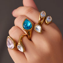 316L Stainless Steel 18K Gold PVD Colored Glass Stone Ring - Colored Glass Stone, Gold Band, Minimalist, Zircon Accent Wholesale Stainless Steel Jewelry - Sensitive Skin Friendly - Detail 15