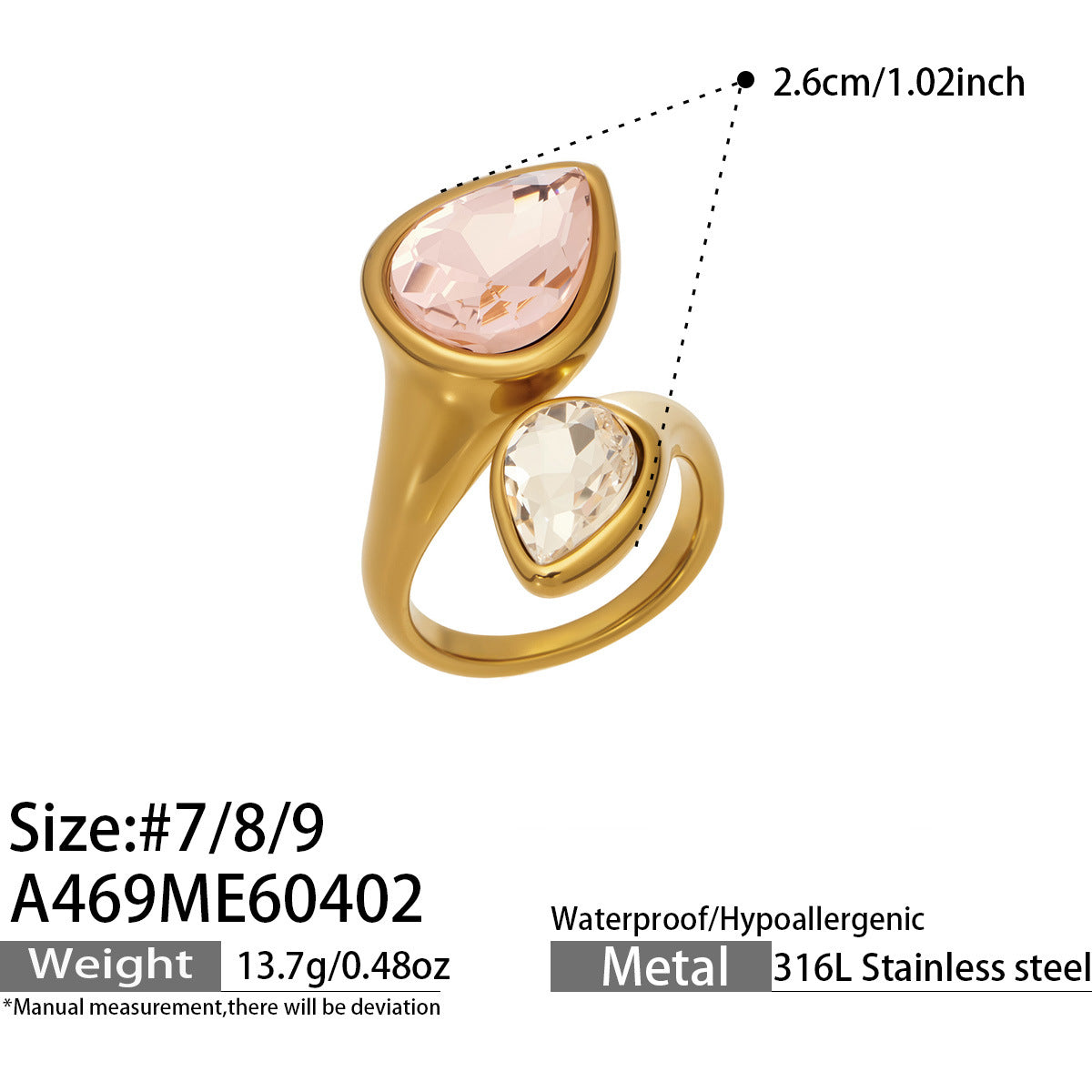 316L Stainless Steel 18K Gold PVD Colored Glass Stone Ring - Colored Glass Stone, Gold Band, Minimalist, Zircon Accent Wholesale Stainless Steel Jewelry - Sensitive Skin Friendly - Detail 7