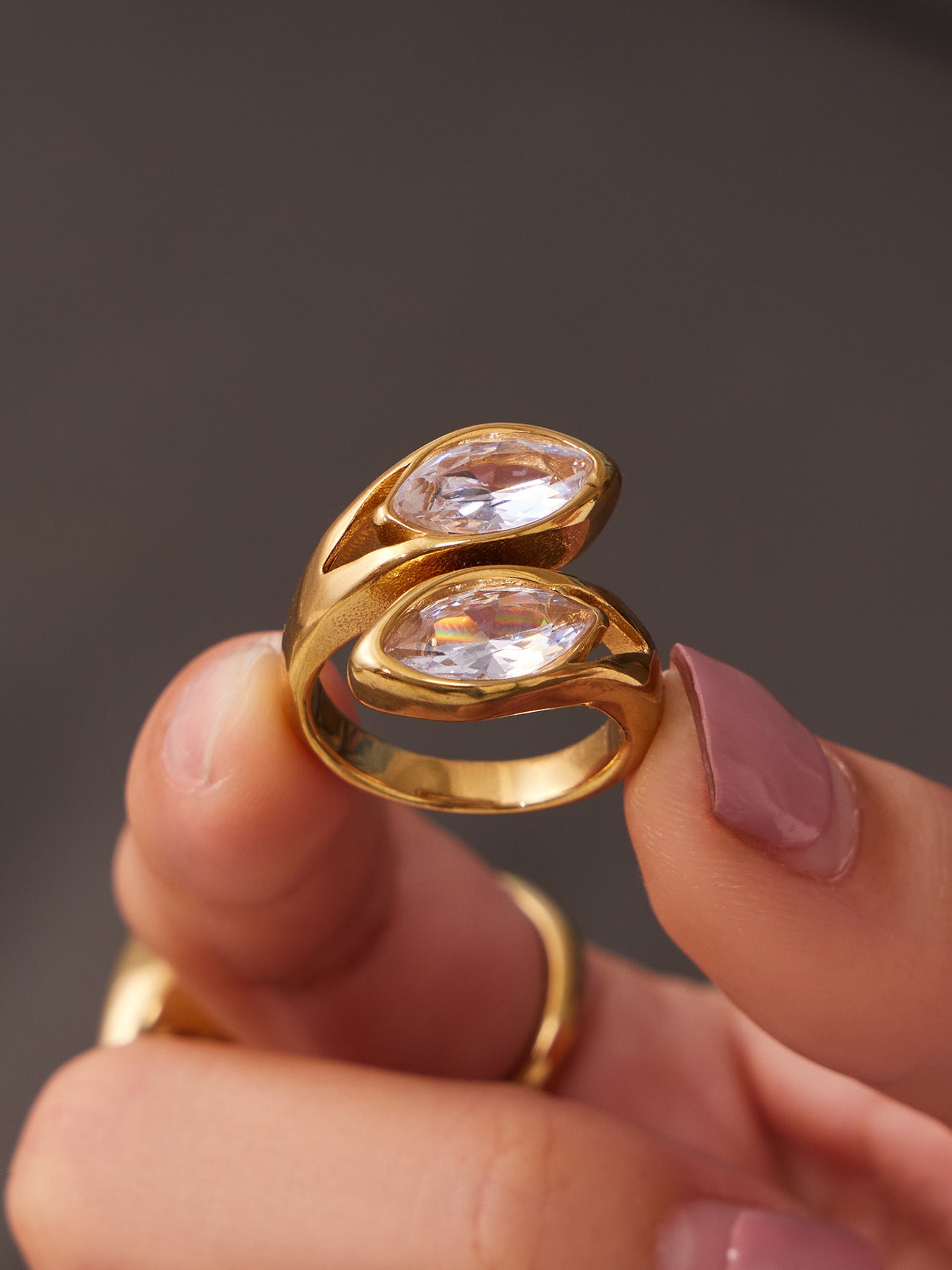 316L Stainless Steel 18K Gold PVD Colored Glass Stone Ring - Colored Glass Stone, Gold Band, Minimalist, Zircon Accent Wholesale Stainless Steel Jewelry - Sensitive Skin Friendly - Detail 9