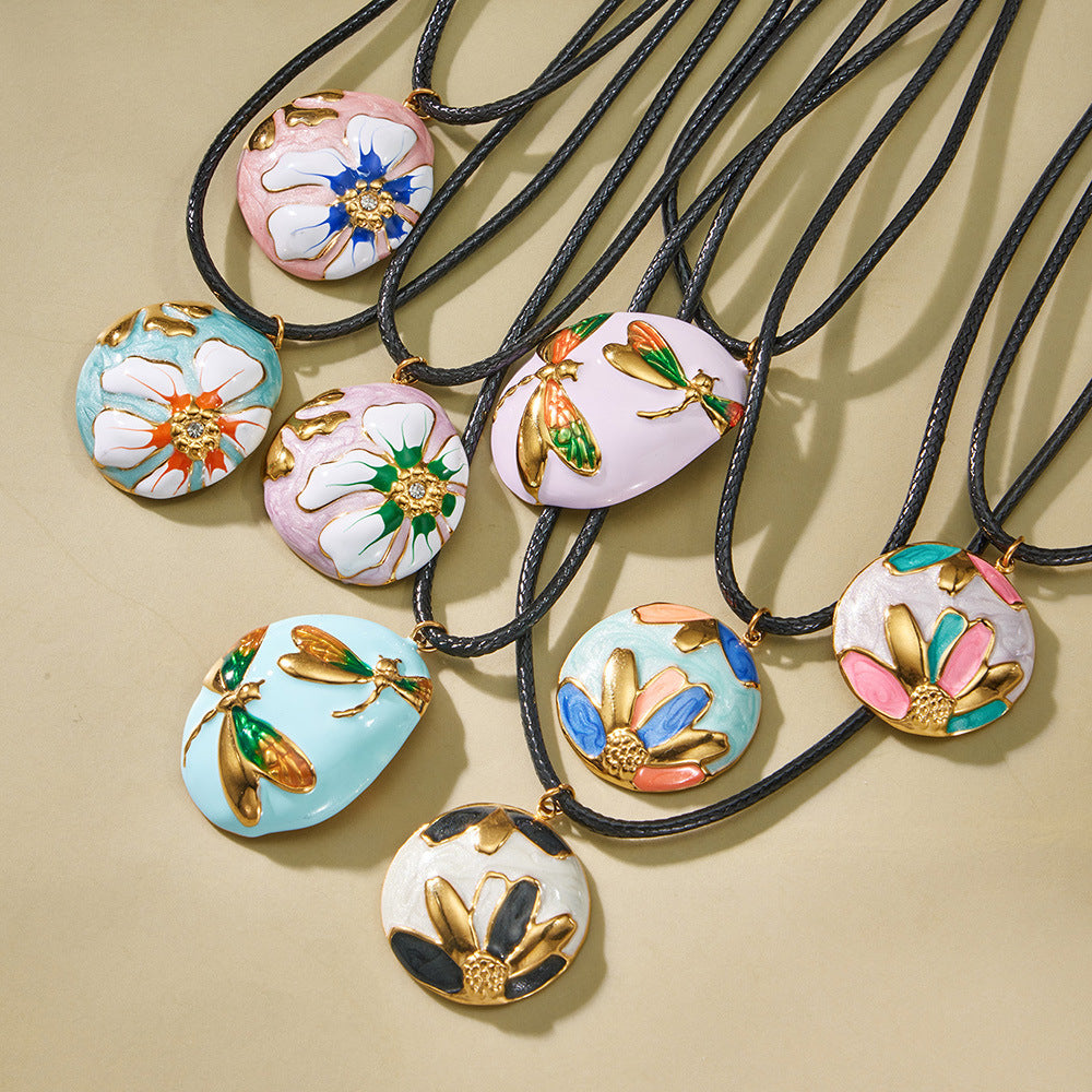 316L Stainless Steel 18K Gold PVD Colorful Enamel Dragonfly Pendant Necklace - Colorful Enamel Dragonfly, Long Adjustable Necklace Wholesale Stainless Steel Jewelry - Sensitive Skin Friendly - Detail 15