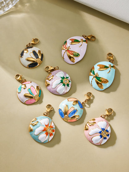 316L Stainless Steel 18K Gold PVD Colorful Enamel Dragonfly Pendant Necklace - Colorful Enamel Dragonfly, Long Adjustable Necklace Wholesale Stainless Steel Jewelry - Sensitive Skin Friendly - Detail 7