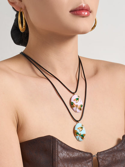 316L Stainless Steel 18K Gold PVD Colorful Enamel Dragonfly Pendant Necklace - Colorful Enamel Dragonfly, Long Adjustable Necklace Wholesale Stainless Steel Jewelry - Sensitive Skin Friendly - Detail 9