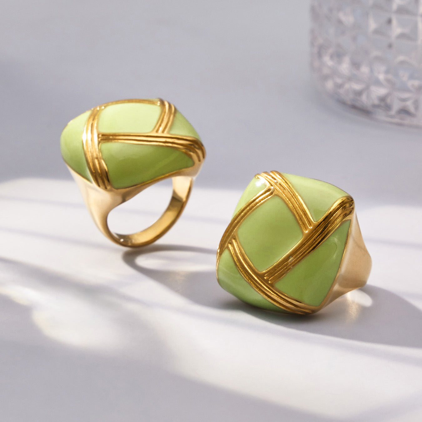 316L Stainless Steel 18K Gold PVD Colorful Enamel Statement Ring - Colorful Enamel Drip Artistic Statement Wholesale Stainless Steel Jewelry - Sensitive Skin Friendly - Detail 12