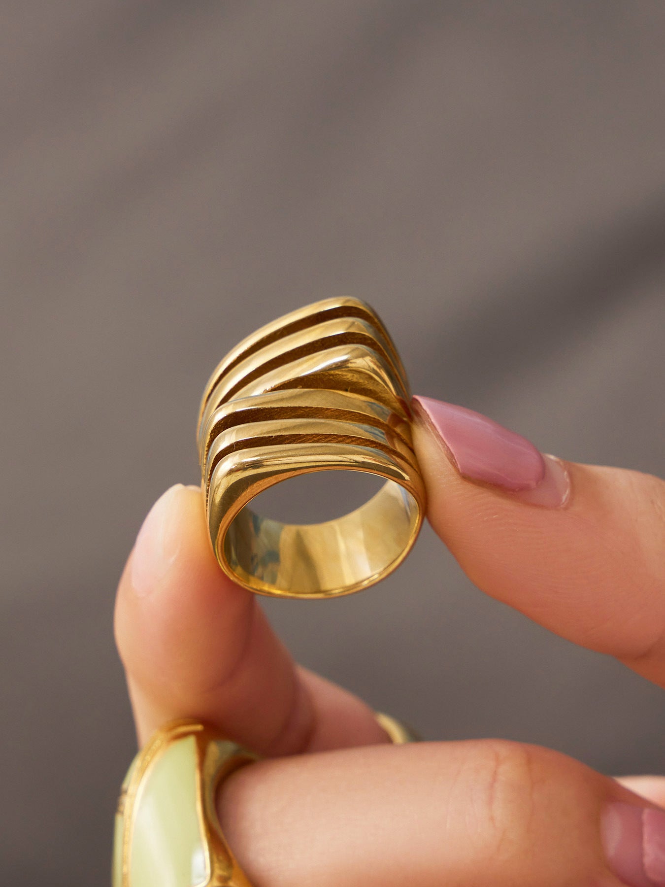 316L Stainless Steel 18K Gold PVD Colorful Enamel Statement Ring - Colorful Enamel Drip Artistic Statement Wholesale Stainless Steel Jewelry - Sensitive Skin Friendly - Detail 14