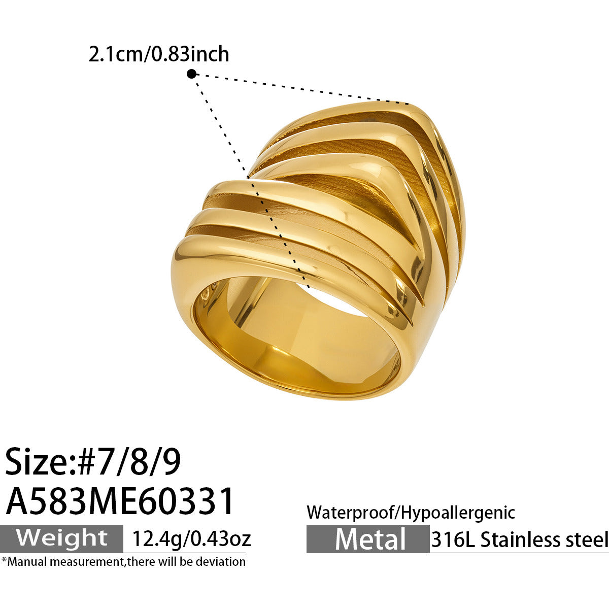 316L Stainless Steel 18K Gold PVD Colorful Enamel Statement Ring - Colorful Enamel Drip Artistic Statement Wholesale Stainless Steel Jewelry - Sensitive Skin Friendly - Detail 15