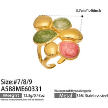 316L Stainless Steel 18K Gold PVD Colorful Enamel Statement Ring - Colorful Enamel Drip Artistic Statement Wholesale Stainless Steel Jewelry - Sensitive Skin Friendly - Detail 16