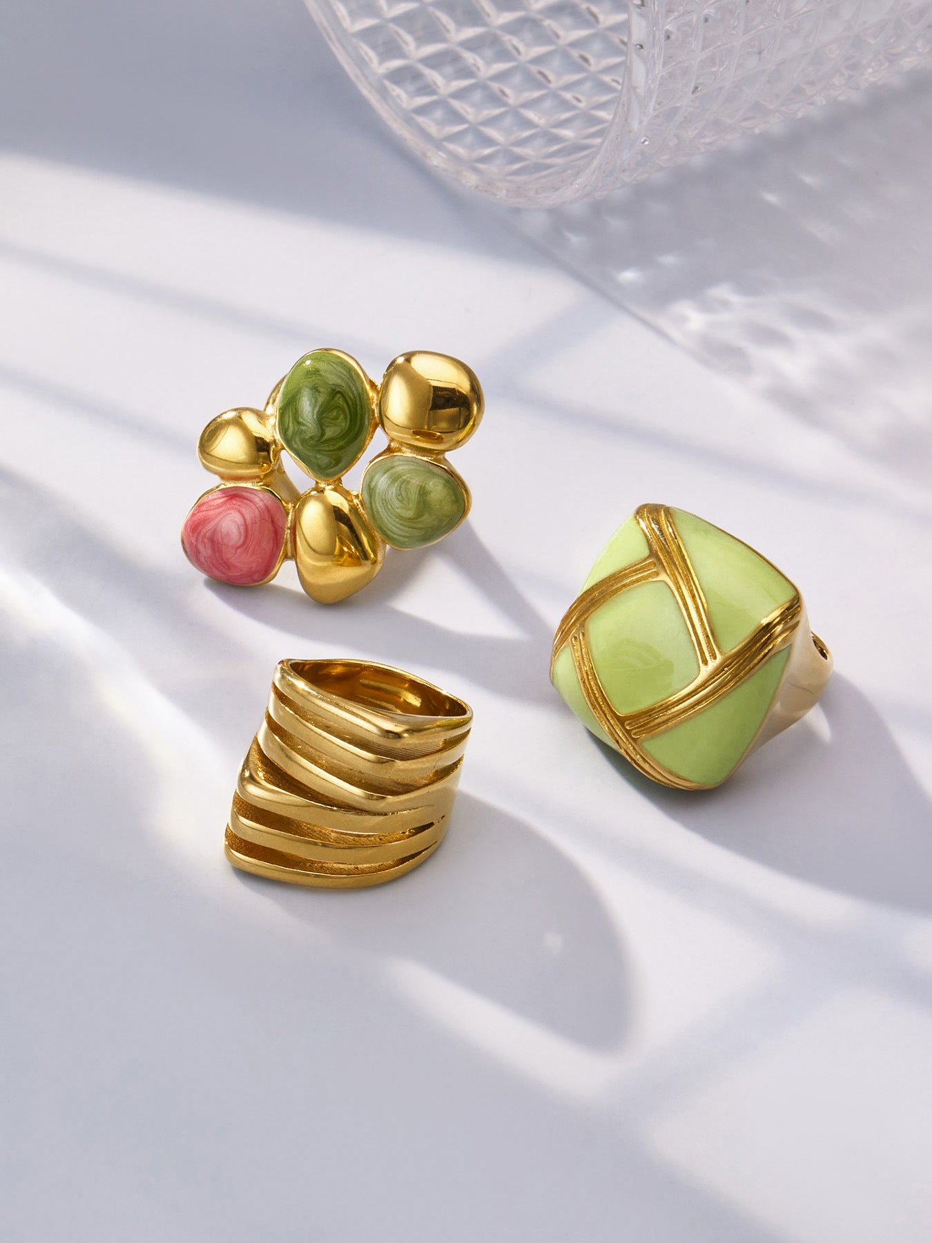 316L Stainless Steel 18K Gold PVD Colorful Enamel Statement Ring - Colorful Enamel Drip Artistic Statement Wholesale Stainless Steel Jewelry - Sensitive Skin Friendly - Detail 2