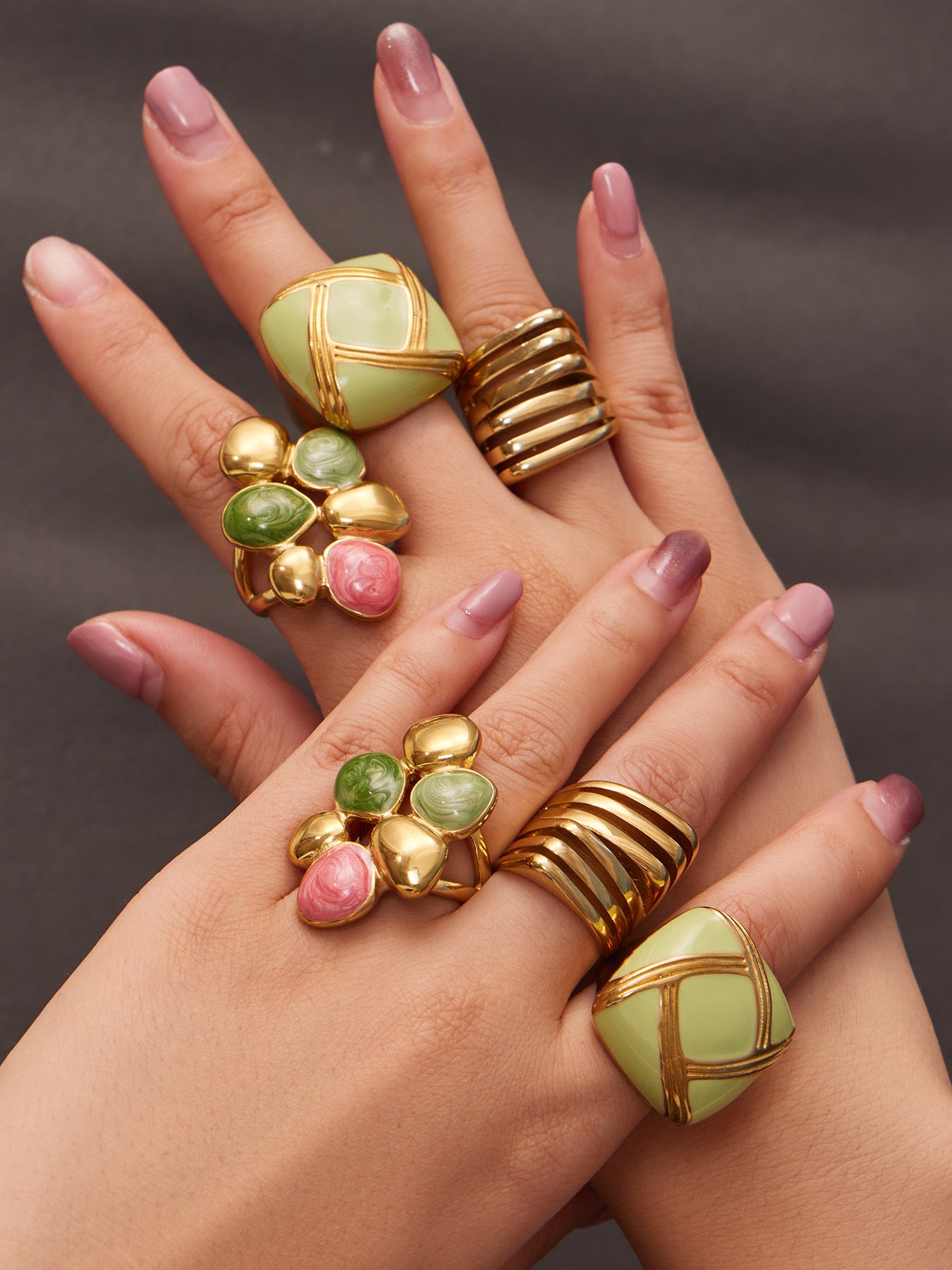 316L Stainless Steel 18K Gold PVD Colorful Enamel Statement Ring - Colorful Enamel Drip Artistic Statement Wholesale Stainless Steel Jewelry - Sensitive Skin Friendly - Detail 3