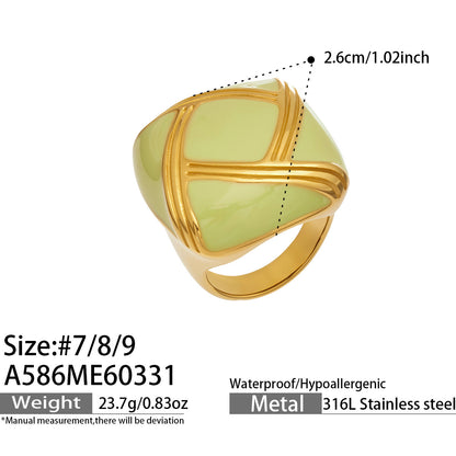 316L Stainless Steel 18K Gold PVD Colorful Enamel Statement Ring - Colorful Enamel Drip Artistic Statement Wholesale Stainless Steel Jewelry - Sensitive Skin Friendly - Detail 4