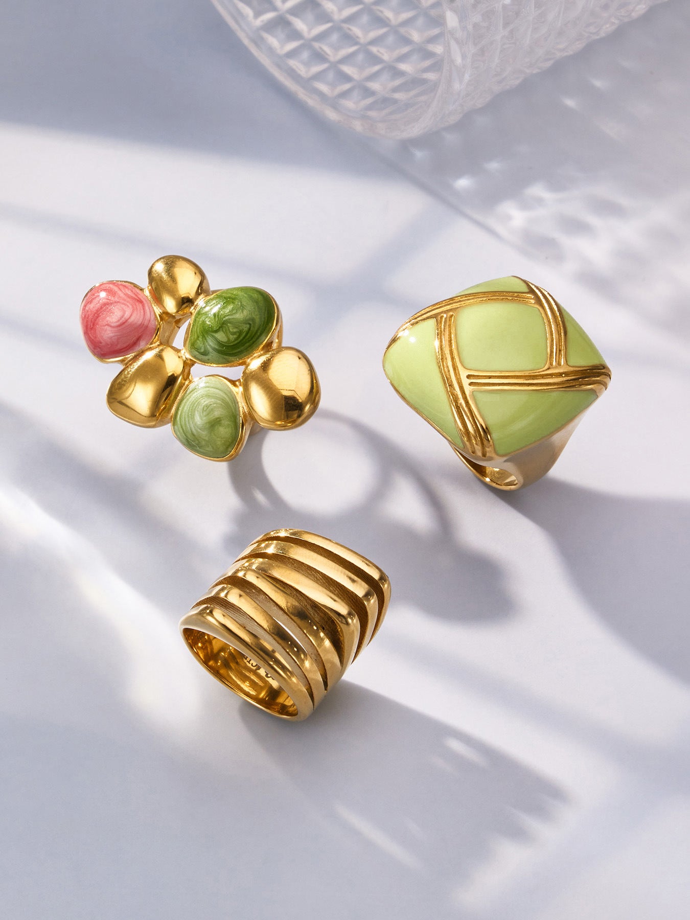316L Stainless Steel 18K Gold PVD Colorful Enamel Statement Ring - Colorful Enamel Drip Artistic Statement Wholesale Stainless Steel Jewelry - Sensitive Skin Friendly - Detail 6