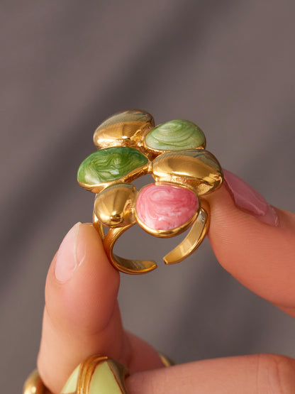 316L Stainless Steel 18K Gold PVD Colorful Enamel Statement Ring - Colorful Enamel Drip Artistic Statement Wholesale Stainless Steel Jewelry - Sensitive Skin Friendly - Detail 7