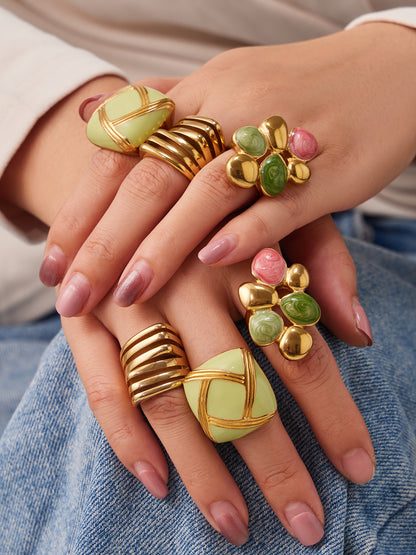 316L Stainless Steel 18K Gold PVD Colorful Enamel Statement Ring - Colorful Enamel Drip Artistic Statement Wholesale Stainless Steel Jewelry - Sensitive Skin Friendly - Detail 9