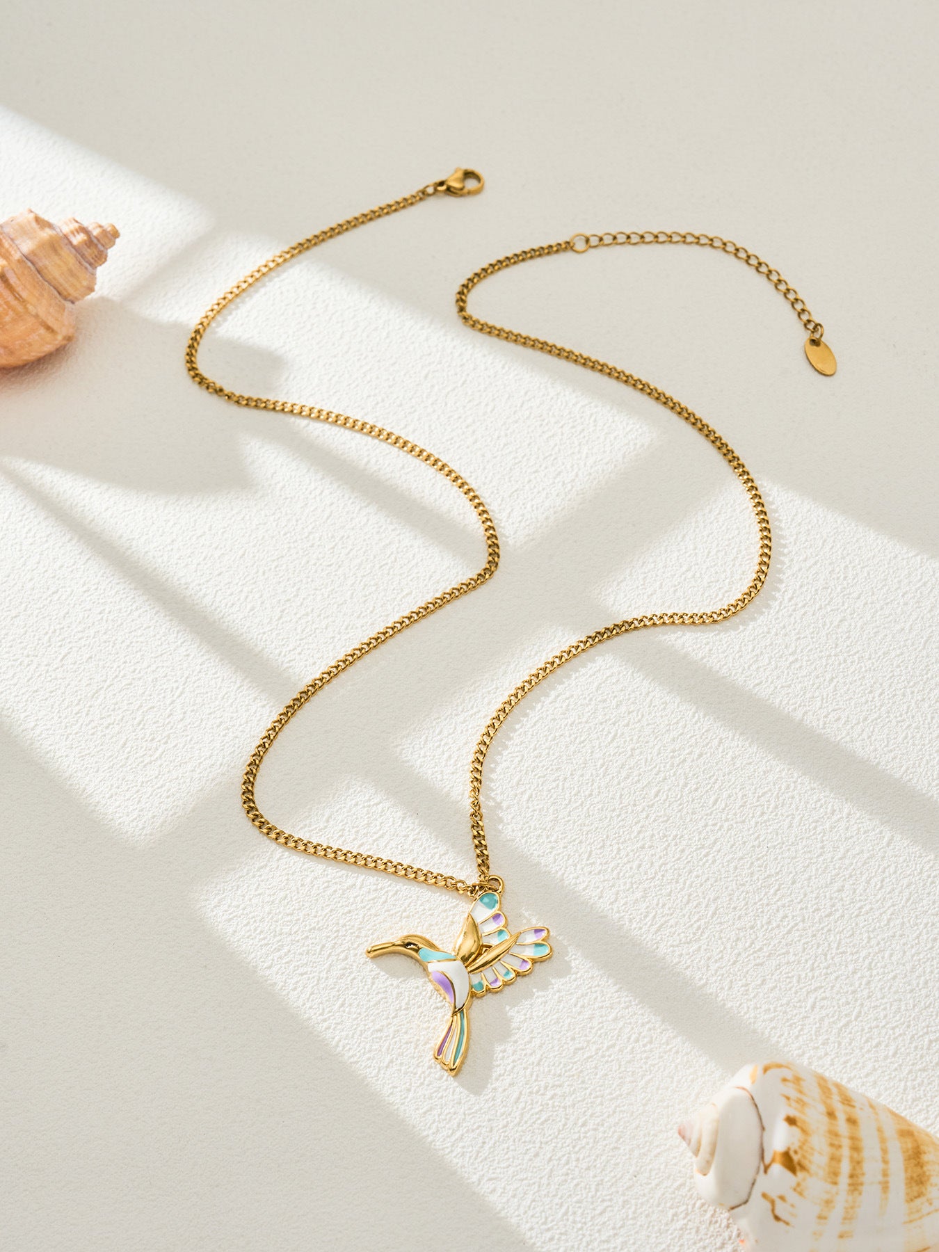 316L Stainless Steel 18K Gold PVD Colorful Flying Bird Pendant Necklace - Colorful Flying Bird Pendant Wholesale Stainless Steel Jewelry - Sensitive Skin Friendly - Detail 1