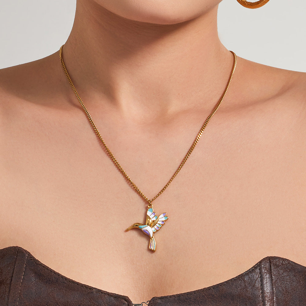 316L Stainless Steel 18K Gold PVD Colorful Flying Bird Pendant Necklace - Colorful Flying Bird Pendant Wholesale Stainless Steel Jewelry - Sensitive Skin Friendly - Detail 12