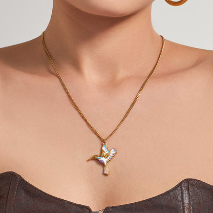 316L Stainless Steel 18K Gold PVD Colorful Flying Bird Pendant Necklace - Colorful Flying Bird Pendant Wholesale Stainless Steel Jewelry - Sensitive Skin Friendly - Detail 12