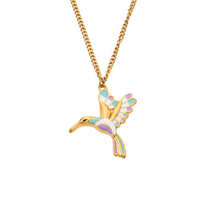 316L Stainless Steel 18K Gold PVD Colorful Flying Bird Pendant Necklace - Colorful Flying Bird Pendant Wholesale Stainless Steel Jewelry - Sensitive Skin Friendly - Detail 13