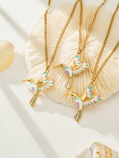 316L Stainless Steel 18K Gold PVD Colorful Flying Bird Pendant Necklace - Colorful Flying Bird Pendant Wholesale Stainless Steel Jewelry - Sensitive Skin Friendly - Detail 4