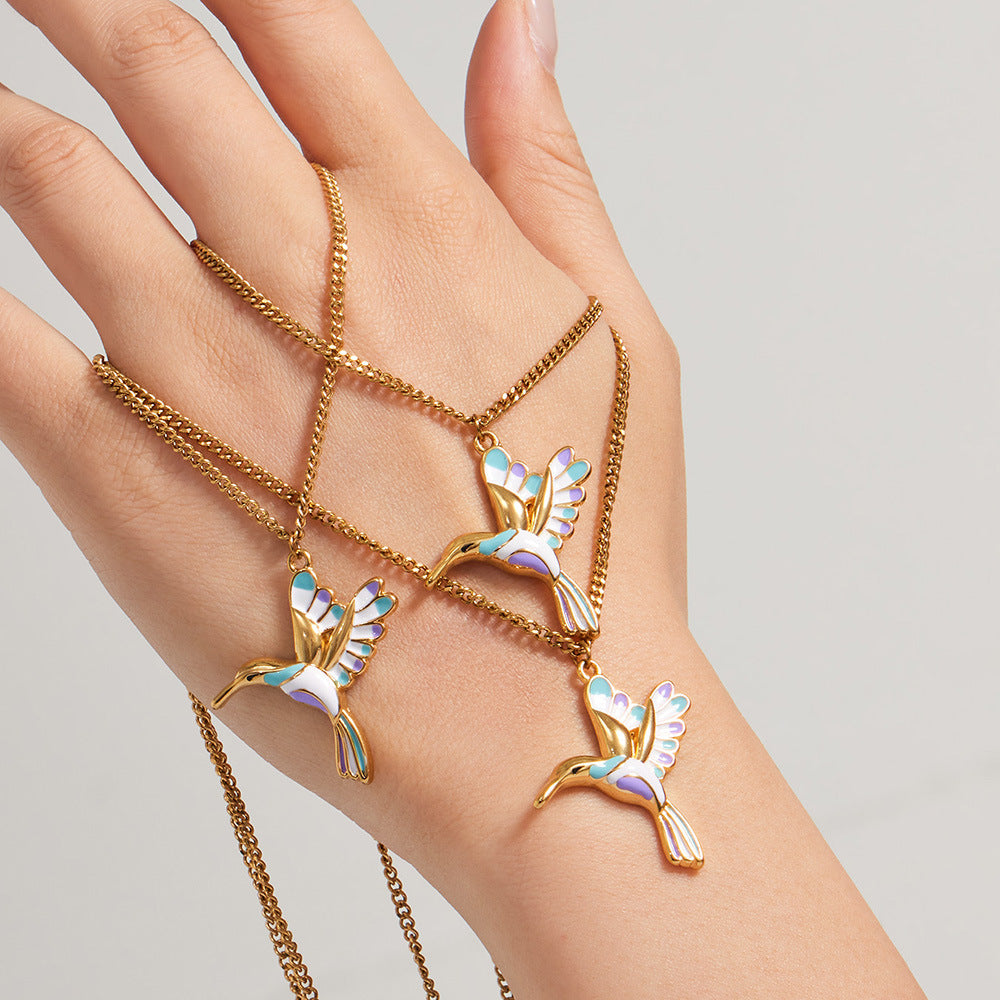 316L Stainless Steel 18K Gold PVD Colorful Flying Bird Pendant Necklace - Colorful Flying Bird Pendant Wholesale Stainless Steel Jewelry - Sensitive Skin Friendly - Detail 5