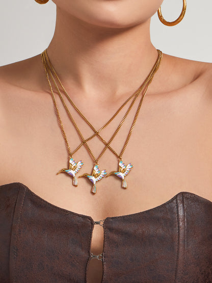 316L Stainless Steel 18K Gold PVD Colorful Flying Bird Pendant Necklace - Colorful Flying Bird Pendant Wholesale Stainless Steel Jewelry - Sensitive Skin Friendly - Detail 7