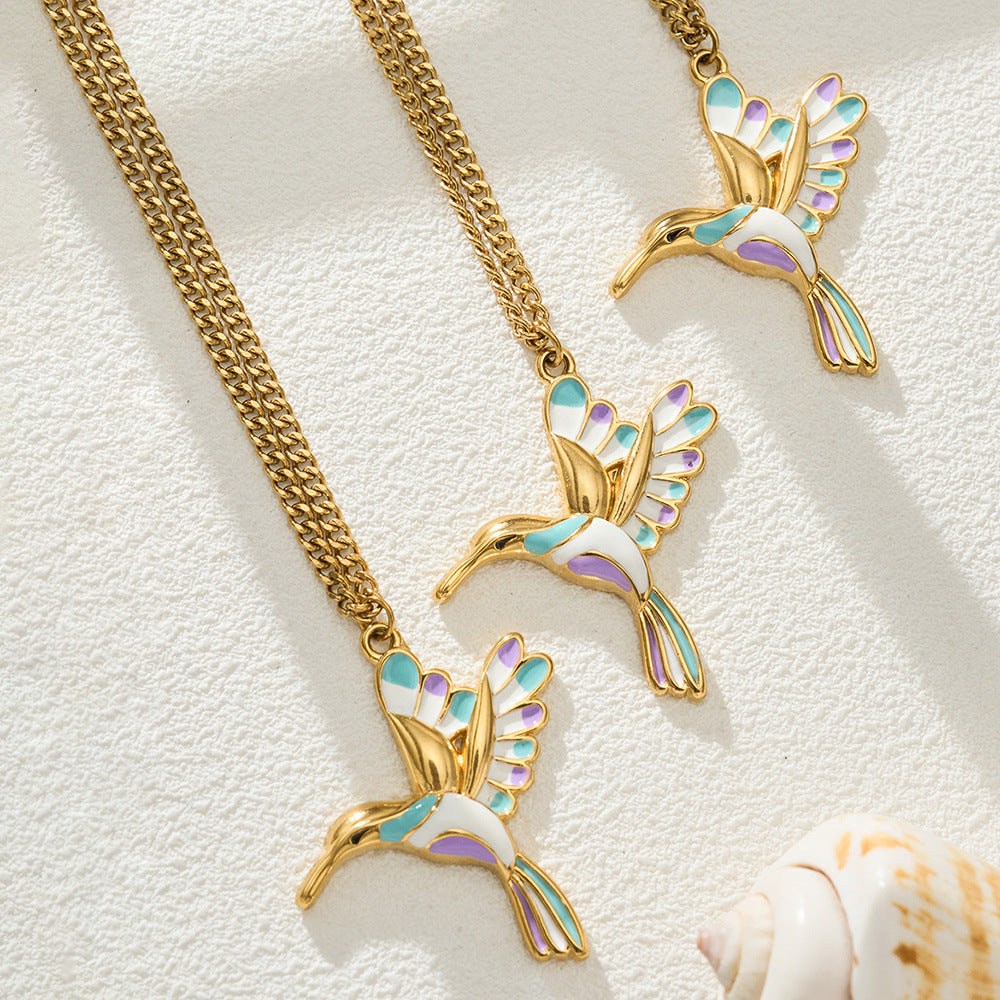 316L Stainless Steel 18K Gold PVD Colorful Flying Bird Pendant Necklace - Colorful Flying Bird Pendant Wholesale Stainless Steel Jewelry - Sensitive Skin Friendly - Detail 8