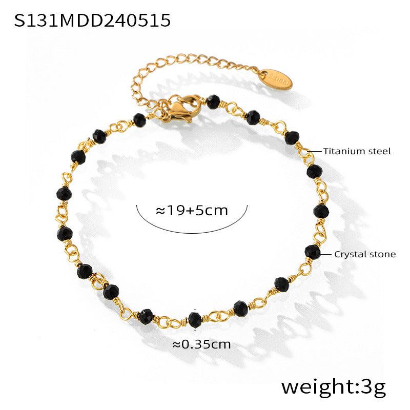 316L Stainless Steel 18K Gold PVD Colorful Natural Stone Handmade Beaded Minimalist Anklet - Colorful Natural Stone, Handmade Beaded, Minimalist, 18K Gold Wholesale Stainless Steel Jewelry - Sensitive Skin Friendly - Detail 2
