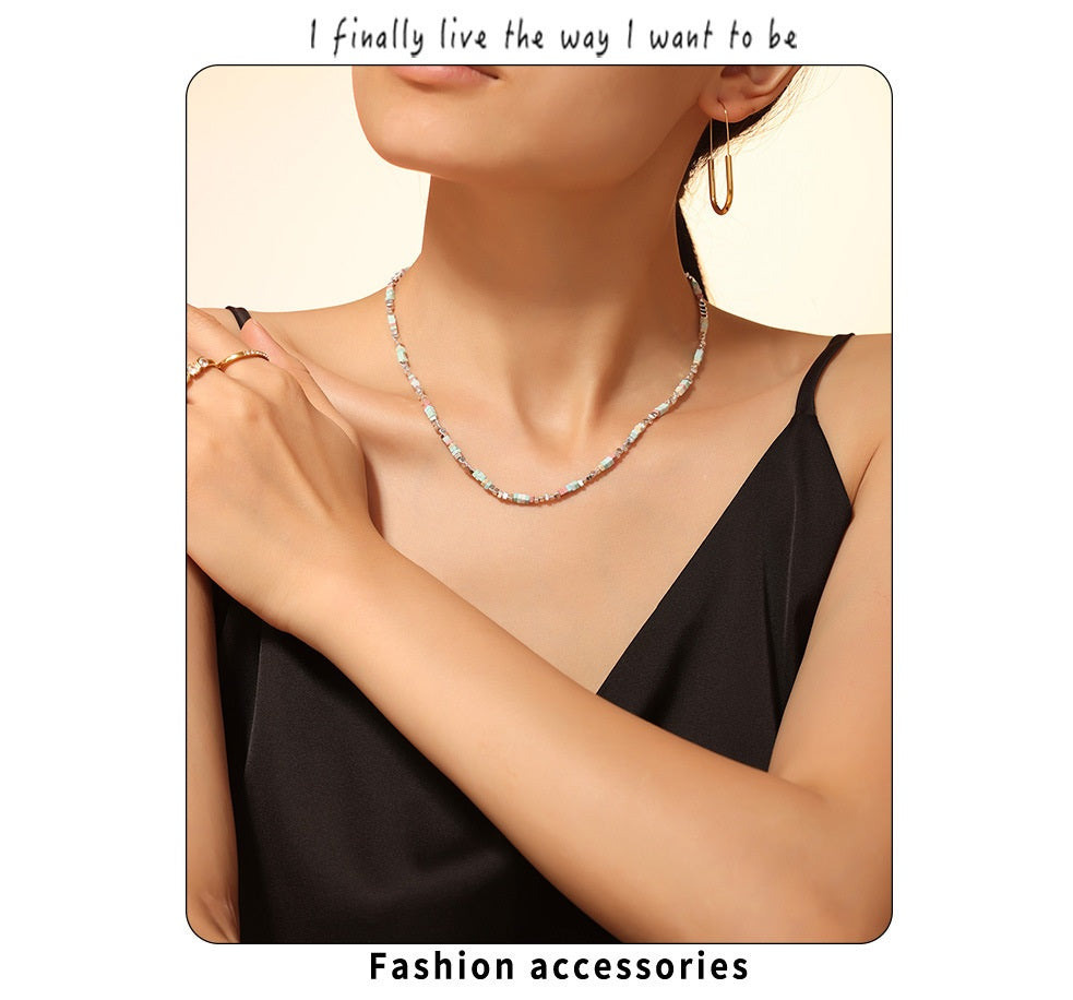 316L Stainless Steel 18K Gold PVD Colorful Natural Stone Necklace - Colorful Natural Stones Wholesale Stainless Steel Jewelry - Sensitive Skin Friendly - Detail 1