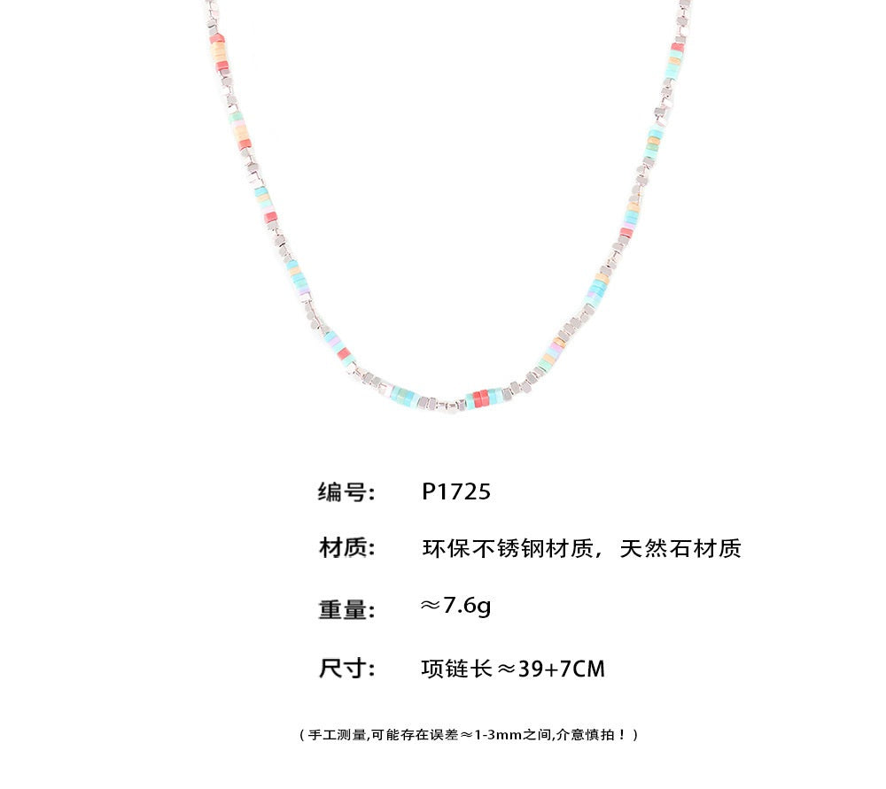 316L Stainless Steel 18K Gold PVD Colorful Natural Stone Necklace - Colorful Natural Stones Wholesale Stainless Steel Jewelry - Sensitive Skin Friendly - Detail 11