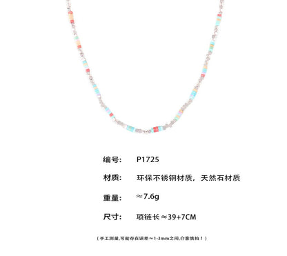 316L Stainless Steel 18K Gold PVD Colorful Natural Stone Necklace - Colorful Natural Stones Wholesale Stainless Steel Jewelry - Sensitive Skin Friendly - Detail 11