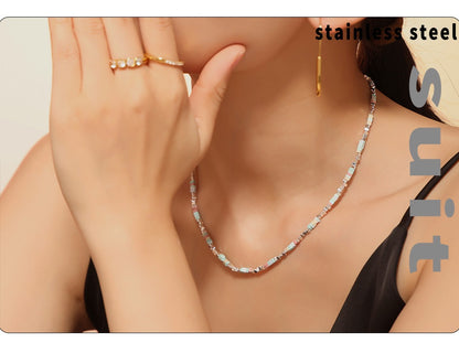 316L Stainless Steel 18K Gold PVD Colorful Natural Stone Necklace - Colorful Natural Stones Wholesale Stainless Steel Jewelry - Sensitive Skin Friendly - Detail 2