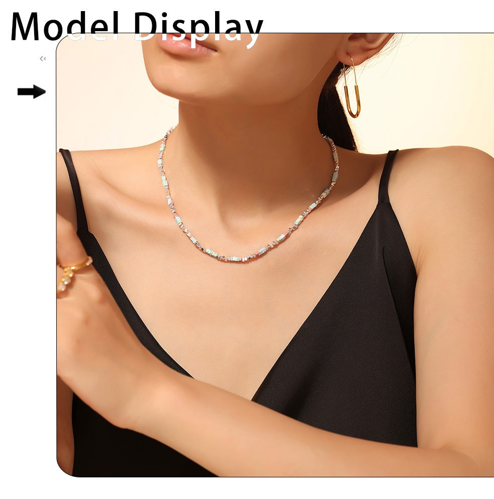 316L Stainless Steel 18K Gold PVD Colorful Natural Stone Necklace - Colorful Natural Stones Wholesale Stainless Steel Jewelry - Sensitive Skin Friendly - Detail 3