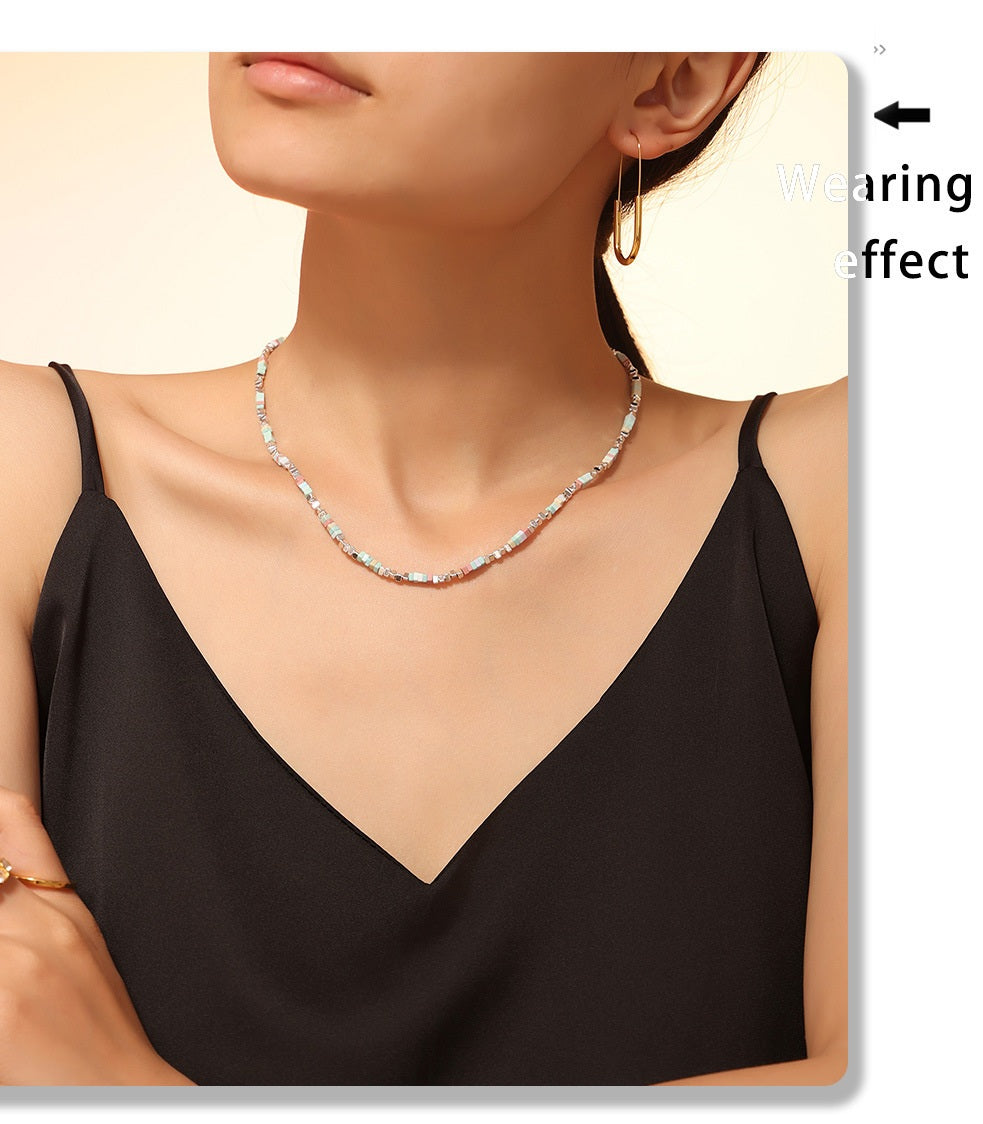 316L Stainless Steel 18K Gold PVD Colorful Natural Stone Necklace - Colorful Natural Stones Wholesale Stainless Steel Jewelry - Sensitive Skin Friendly - Detail 4