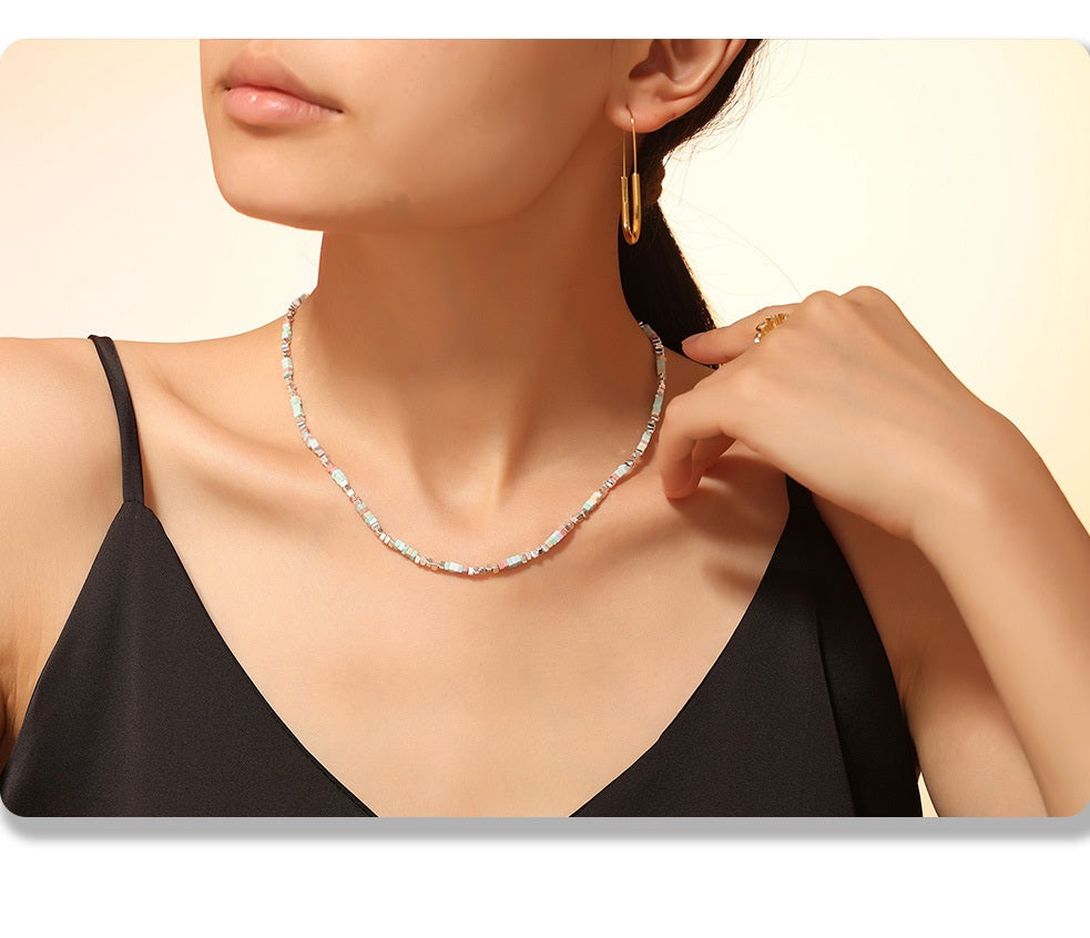 316L Stainless Steel 18K Gold PVD Colorful Natural Stone Necklace - Colorful Natural Stones Wholesale Stainless Steel Jewelry - Sensitive Skin Friendly - Detail 5
