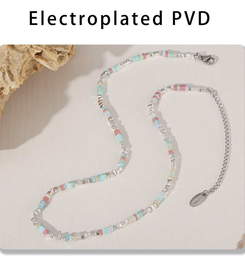 316L Stainless Steel 18K Gold PVD Colorful Natural Stone Necklace - Colorful Natural Stones Wholesale Stainless Steel Jewelry - Sensitive Skin Friendly - Detail 8