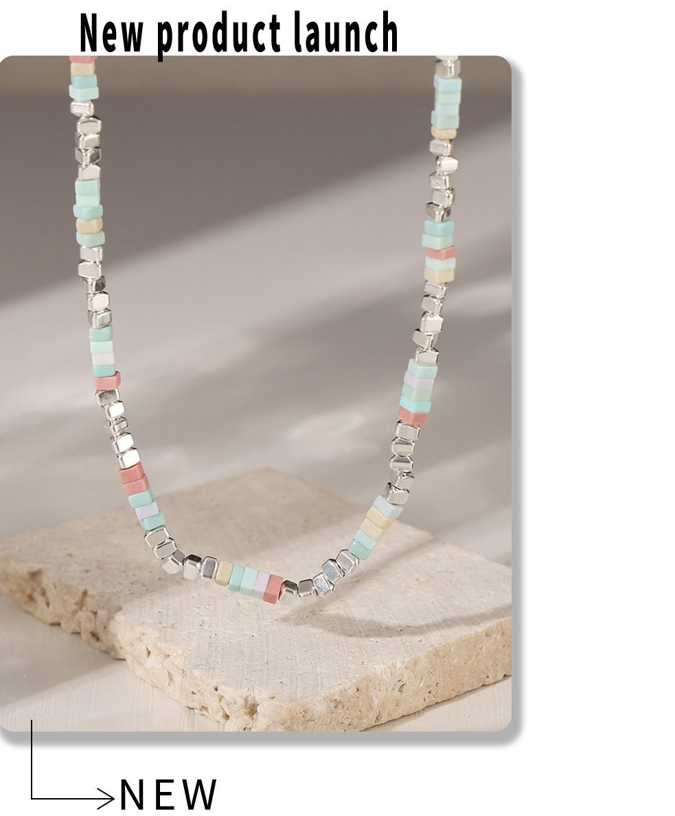 316L Stainless Steel 18K Gold PVD Colorful Natural Stone Necklace - Colorful Natural Stones Wholesale Stainless Steel Jewelry - Sensitive Skin Friendly - Detail 9