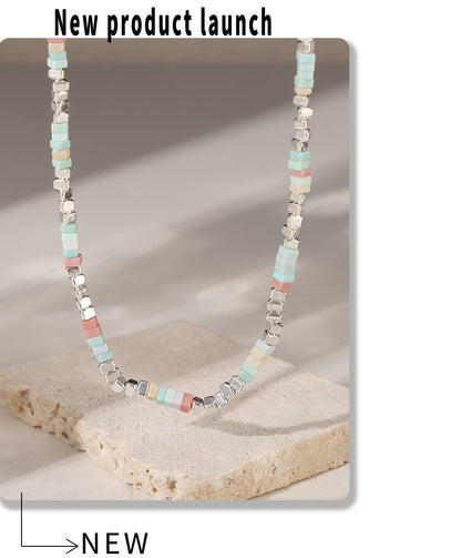 316L Stainless Steel 18K Gold PVD Colorful Natural Stone Necklace - Colorful Natural Stones Wholesale Stainless Steel Jewelry - Sensitive Skin Friendly - Detail 9
