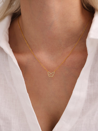 316L Stainless Steel 18K Gold PVD Colorful Zircon Butterfly Necklace - Colorful Zircon, Butterfly Pendant, Delicate Necklace, Minimalist Wholesale Stainless Steel Jewelry - Sensitive Skin Friendly - Detail 11