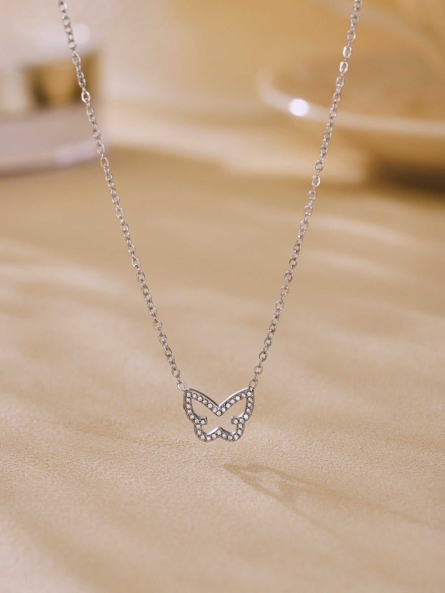 316L Stainless Steel 18K Gold PVD Colorful Zircon Butterfly Necklace - Colorful Zircon, Butterfly Pendant, Delicate Necklace, Minimalist Wholesale Stainless Steel Jewelry - Sensitive Skin Friendly - Detail 12