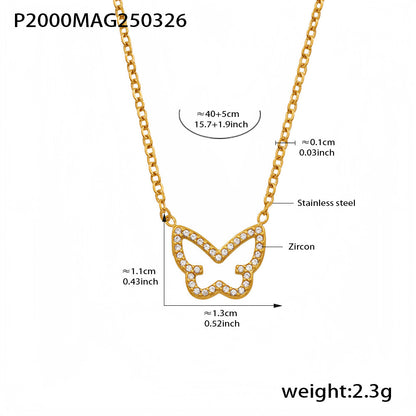 316L Stainless Steel 18K Gold PVD Colorful Zircon Butterfly Necklace - Colorful Zircon, Butterfly Pendant, Delicate Necklace, Minimalist Wholesale Stainless Steel Jewelry - Sensitive Skin Friendly - Detail 14