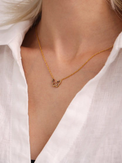316L Stainless Steel 18K Gold PVD Colorful Zircon Butterfly Necklace - Colorful Zircon, Butterfly Pendant, Delicate Necklace, Minimalist Wholesale Stainless Steel Jewelry - Sensitive Skin Friendly - Detail 3