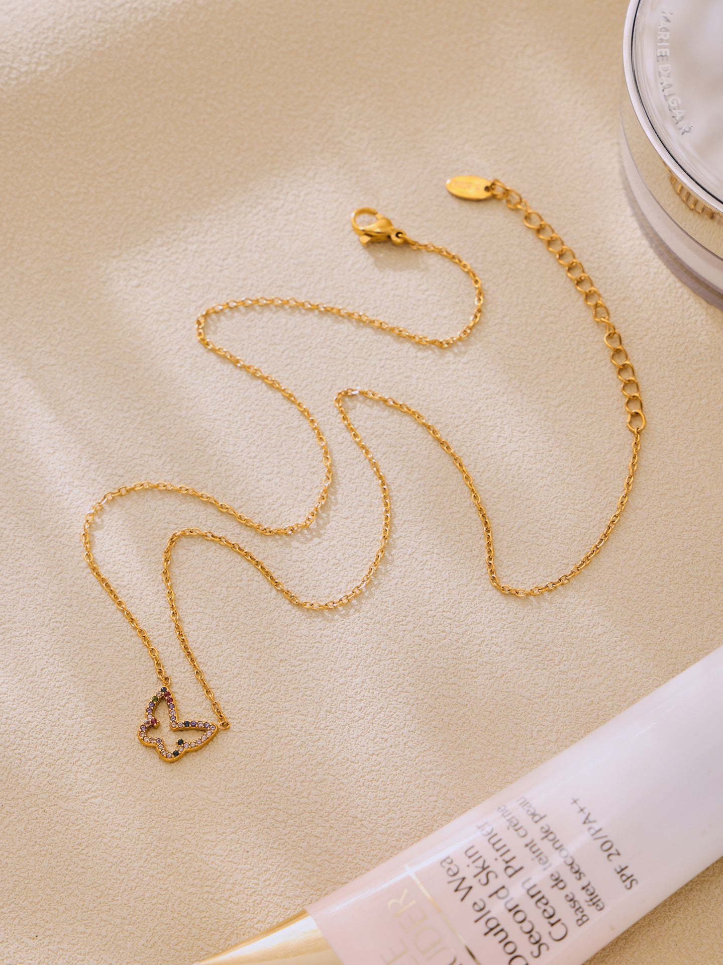 316L Stainless Steel 18K Gold PVD Colorful Zircon Butterfly Necklace - Colorful Zircon, Butterfly Pendant, Delicate Necklace, Minimalist Wholesale Stainless Steel Jewelry - Sensitive Skin Friendly - Detail 4