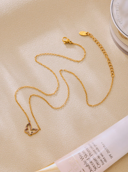 316L Stainless Steel 18K Gold PVD Colorful Zircon Butterfly Necklace - Colorful Zircon, Butterfly Pendant, Delicate Necklace, Minimalist Wholesale Stainless Steel Jewelry - Sensitive Skin Friendly - Detail 4