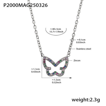 316L Stainless Steel 18K Gold PVD Colorful Zircon Butterfly Necklace - Colorful Zircon, Butterfly Pendant, Delicate Necklace, Minimalist Wholesale Stainless Steel Jewelry - Sensitive Skin Friendly - Detail 6