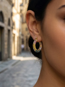 316L Stainless Steel 18K Gold PVD Colorful Zircon Rainbow Contrast Hoop Earrings - Colorful Zircon, Rainbow Contrast, Hoop Earrings, Gold PVD, Niche Design Wholesale Stainless Steel Jewelry - Sensitive Skin Friendly - Detail 1