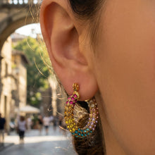 316L Stainless Steel 18K Gold PVD Colorful Zircon Rainbow Contrast Hoop Earrings - Colorful Zircon, Rainbow Contrast, Hoop Earrings, Gold PVD, Niche Design Wholesale Stainless Steel Jewelry - Sensitive Skin Friendly - Detail 11