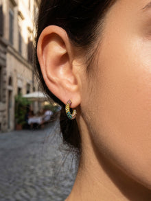 316L Stainless Steel 18K Gold PVD Colorful Zircon Rainbow Contrast Hoop Earrings - Colorful Zircon, Rainbow Contrast, Hoop Earrings, Gold PVD, Niche Design Wholesale Stainless Steel Jewelry - Sensitive Skin Friendly - Detail 15