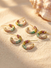 316L Stainless Steel 18K Gold PVD Colorful Zircon Rainbow Contrast Hoop Earrings - Colorful Zircon, Rainbow Contrast, Hoop Earrings, Gold PVD, Niche Design Wholesale Stainless Steel Jewelry - Sensitive Skin Friendly - Detail 2